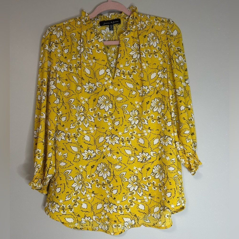 Women’s Jasmine & Juliana Floral Yellow Blouse, Size S